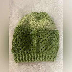 Handmade faded wash slouchy crochet granny square beanie hat